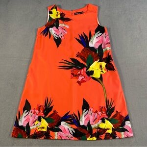 Zara Basic Women’s Orange Floral Sleeveless Mini Dress, Back Zipper, pockets, M